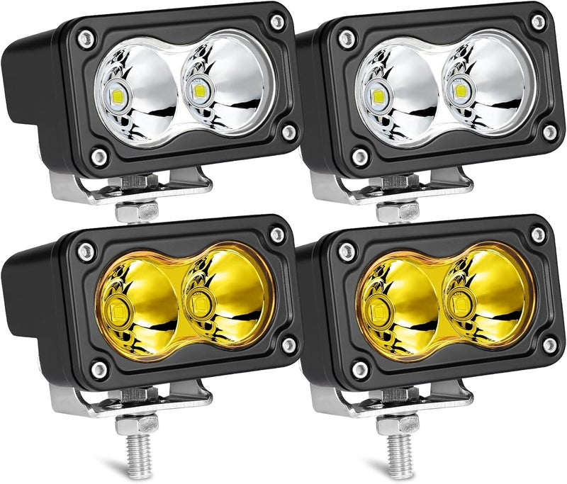AKD Part LED Pods, 4Pcs 3" 80W Spot CREE LED Pod Lights Small Off Road Driving Lights Fog Ditch Lights for Trucks Motorcycle UTV ATV SUV Dirt Bike - White & Yellow - Image 1